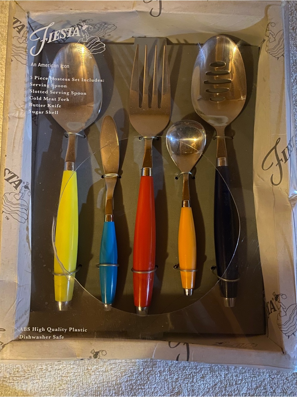 Fiesta Genuine Cambridge 5 Pc Hostess Serving Set Multi Color Flatware NIB